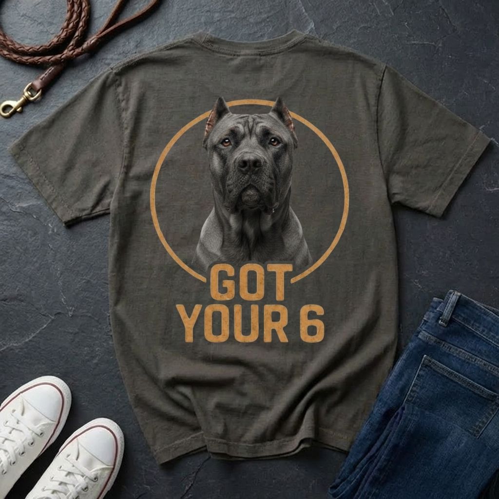 Cane Corso 'Got Your Six' Graphic Pop Art Shirt — Back Print Protective Dog Tee