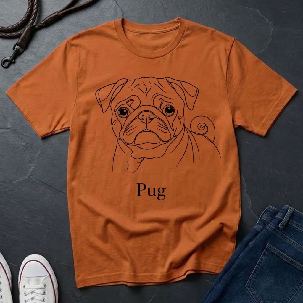 Pug Outline Graphic Pop Art Shirt — Minimalist Bold Dog Portrait Tee