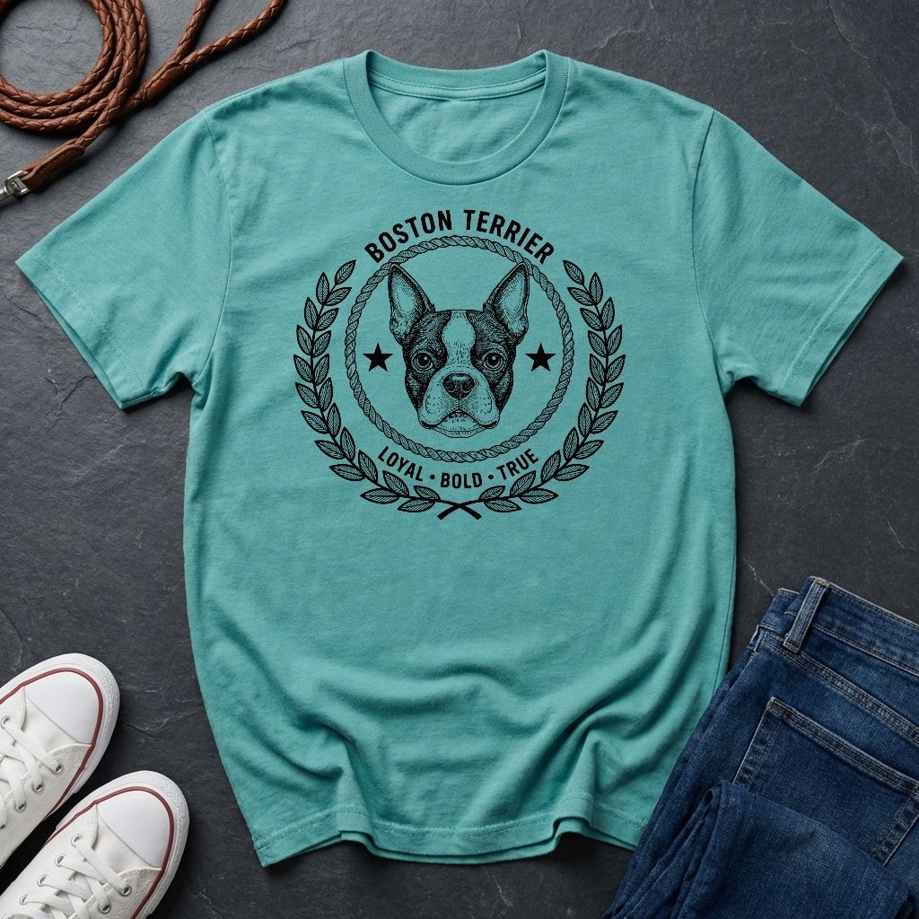 Boston Terrier Heritage Badge Shirt — Loyal Bold True Dog Breed Tee