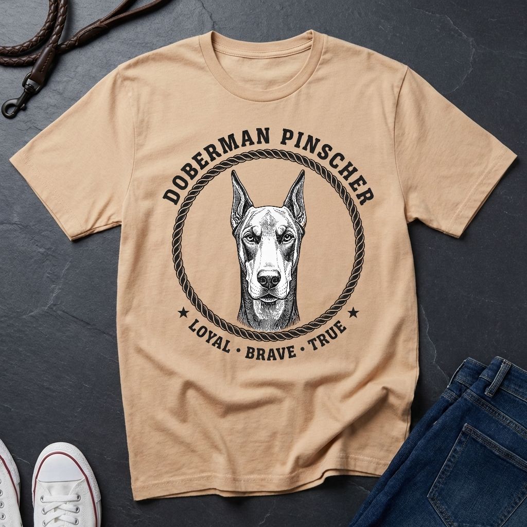 Doberman Pinscher Heritage Badge Shirt — Loyal Brave True Dog Tee - Comfort Colors 1717