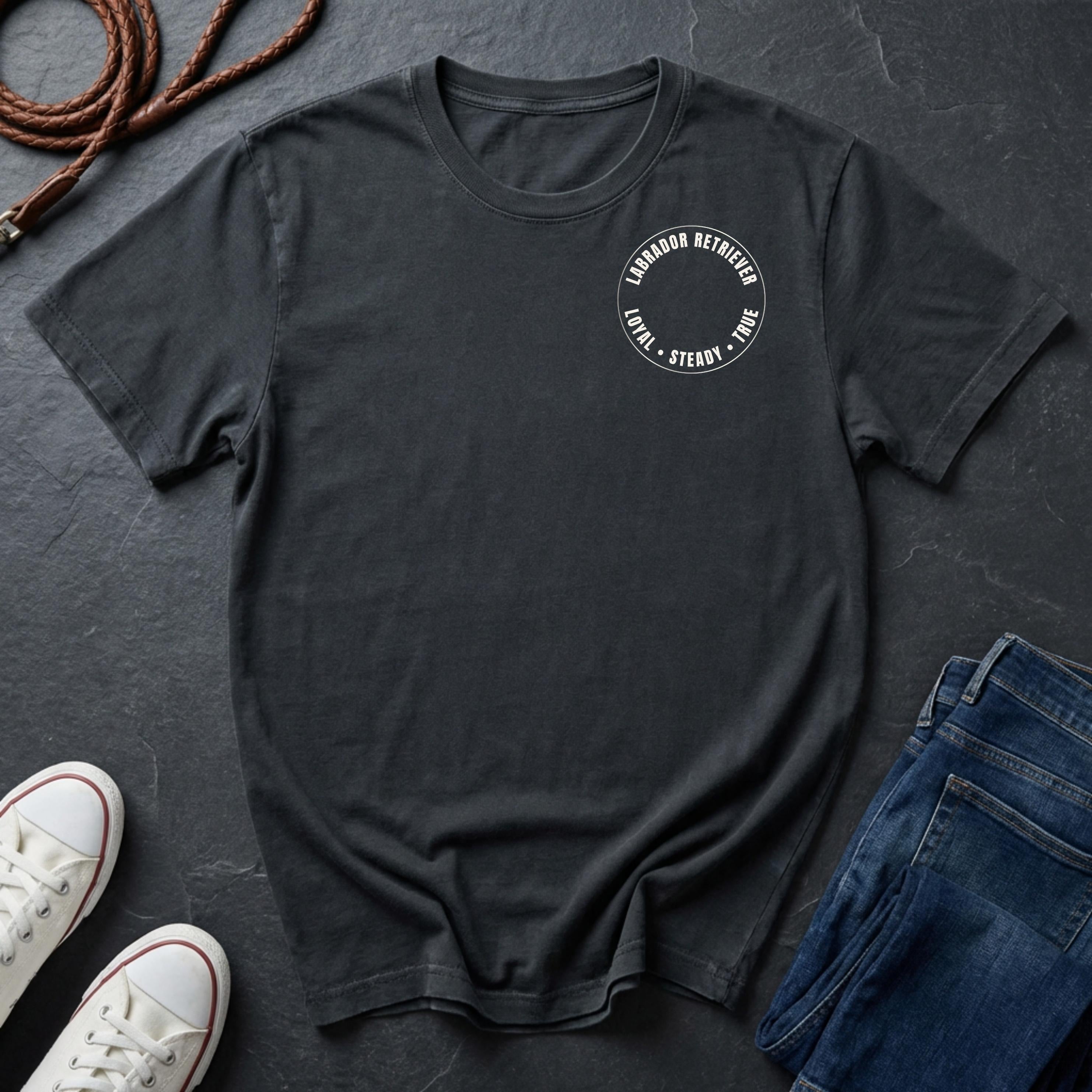 Labrador Retriever loyal steady true, small left chest print on Comfort Colors 1717