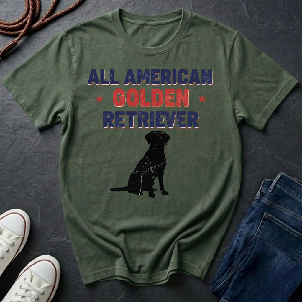 All American Golden Retriever T-Shirt — Patriotic Dog Lover Tee