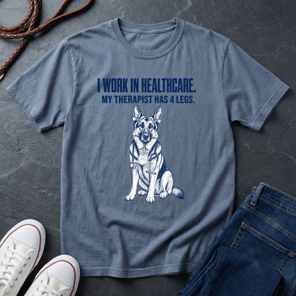 I Work in Healthcare My Therapist Has 4 Legs T-Shirt | Funny Nurse Dog Mom Shirt | Gift for Dog Lover Nurse