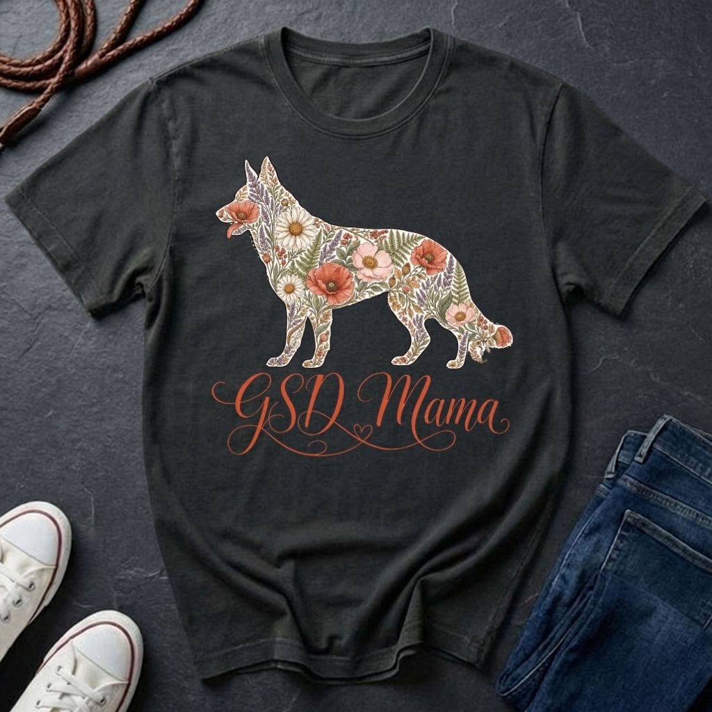 GSD Mama Floral T-Shirt | German Shepherd Mom Shirt | Boho Wildflower GSD Tee | Gift for German Shepherd Owner