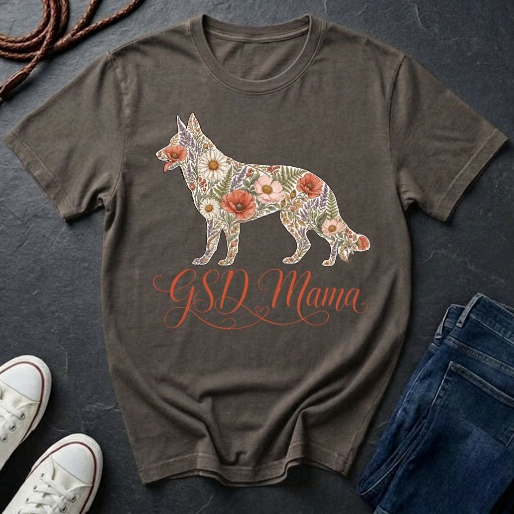 GSD Mama Floral T-Shirt | German Shepherd Mom Shirt | Boho Wildflower GSD Tee | Gift for German Shepherd Owner