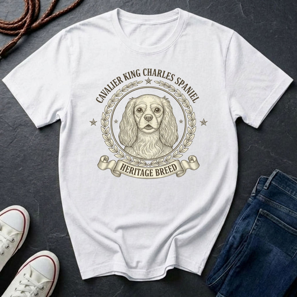 Cavalier King Charles Spaniel Heritage Breed T-Shirt | Vintage Badge Dog Lover Gift Shirt
