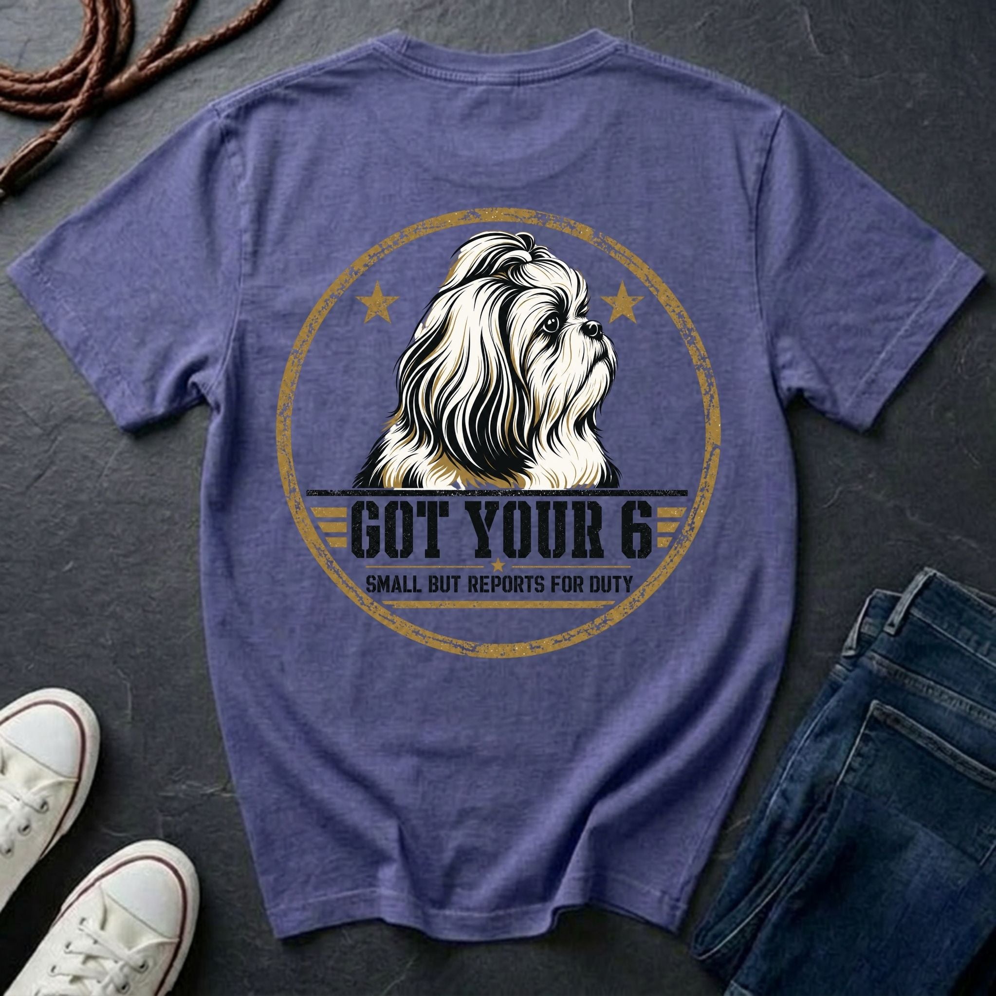 Shih Tzu "Got Your 6" T-Shirt | Small But Reports for Duty | Funny Dog Breed Tee | Comfort Colors 1717