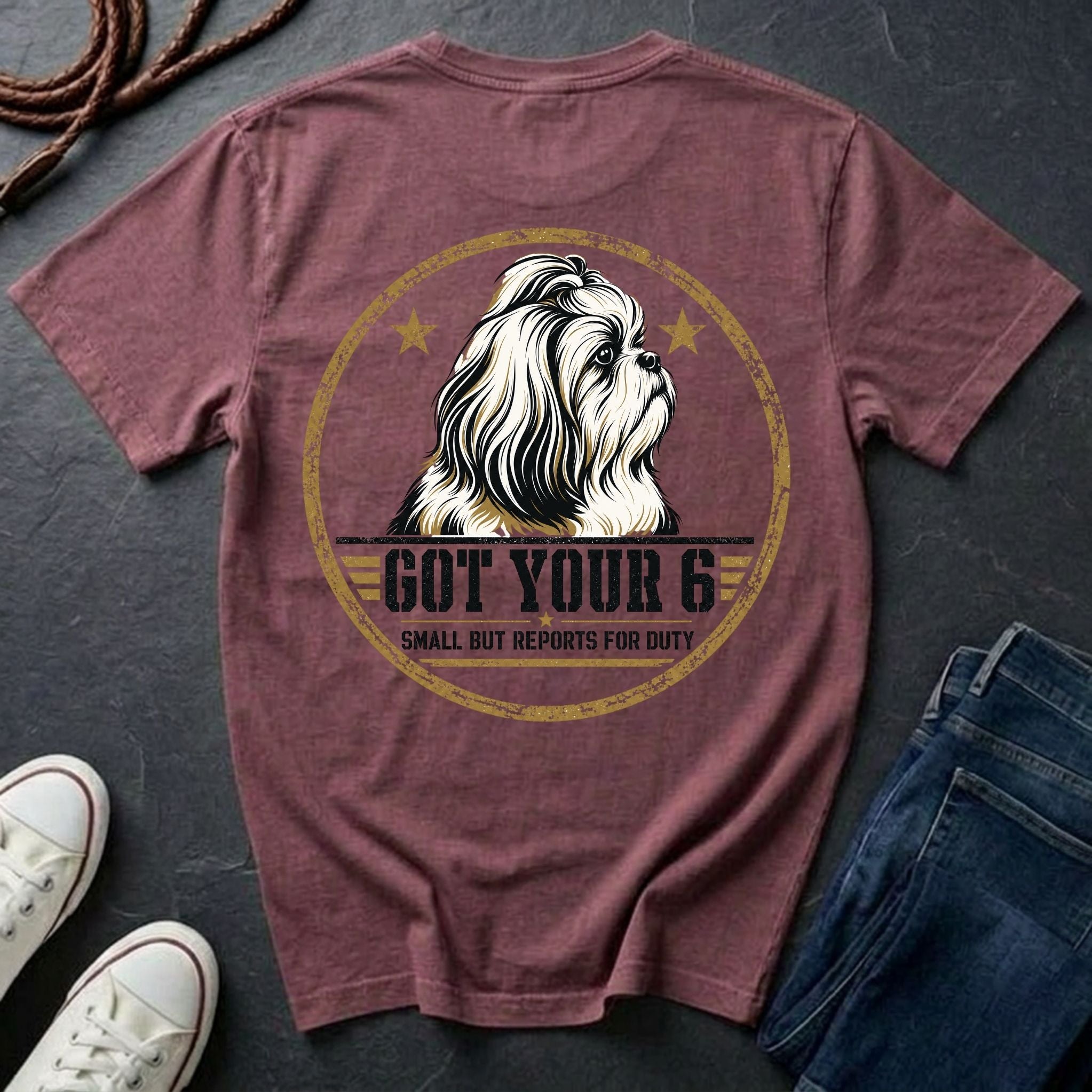 Shih Tzu "Got Your 6" T-Shirt | Small But Reports for Duty | Funny Dog Breed Tee | Comfort Colors 1717