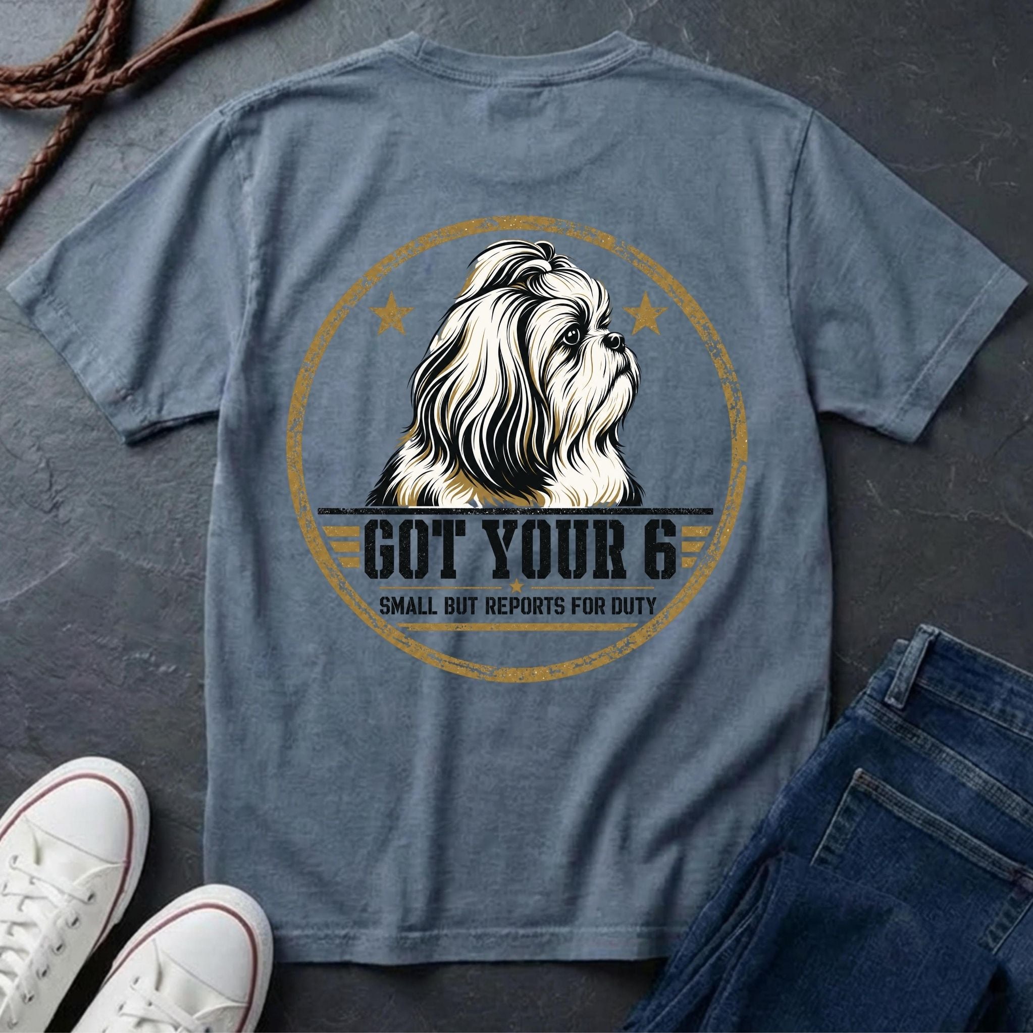 Shih Tzu "Got Your 6" T-Shirt | Small But Reports for Duty | Funny Dog Breed Tee | Comfort Colors 1717