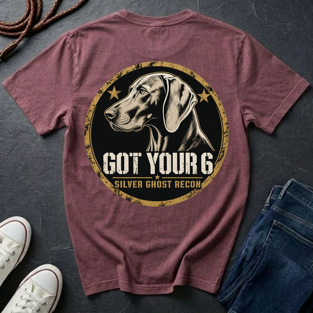 Weimaraner "Got Your 6" T-Shirt | Silver Ghost Recon | Funny Dog Breed Tee | Comfort Colors 1717