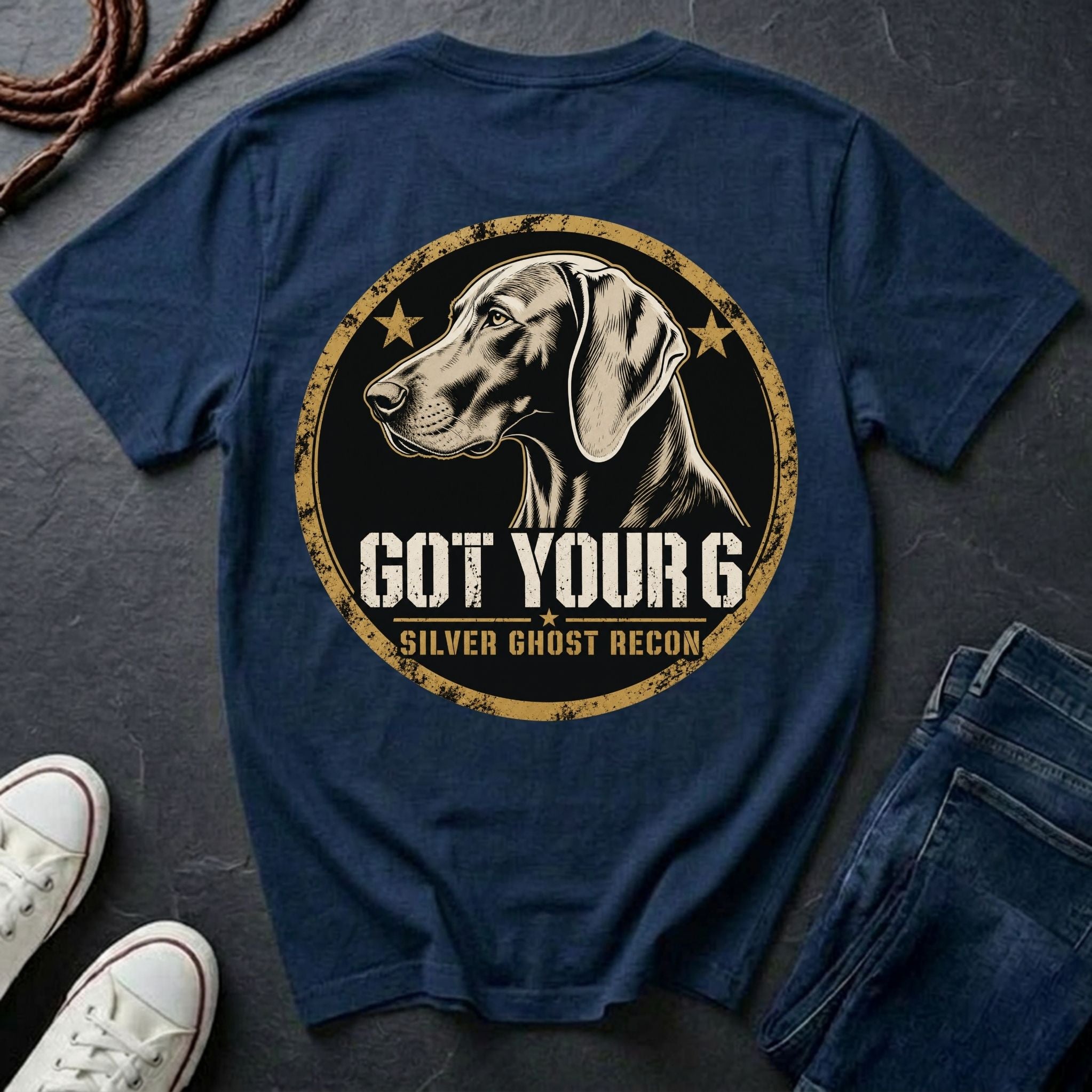 Weimaraner "Got Your 6" T-Shirt | Silver Ghost Recon | Funny Dog Breed Tee | Comfort Colors 1717