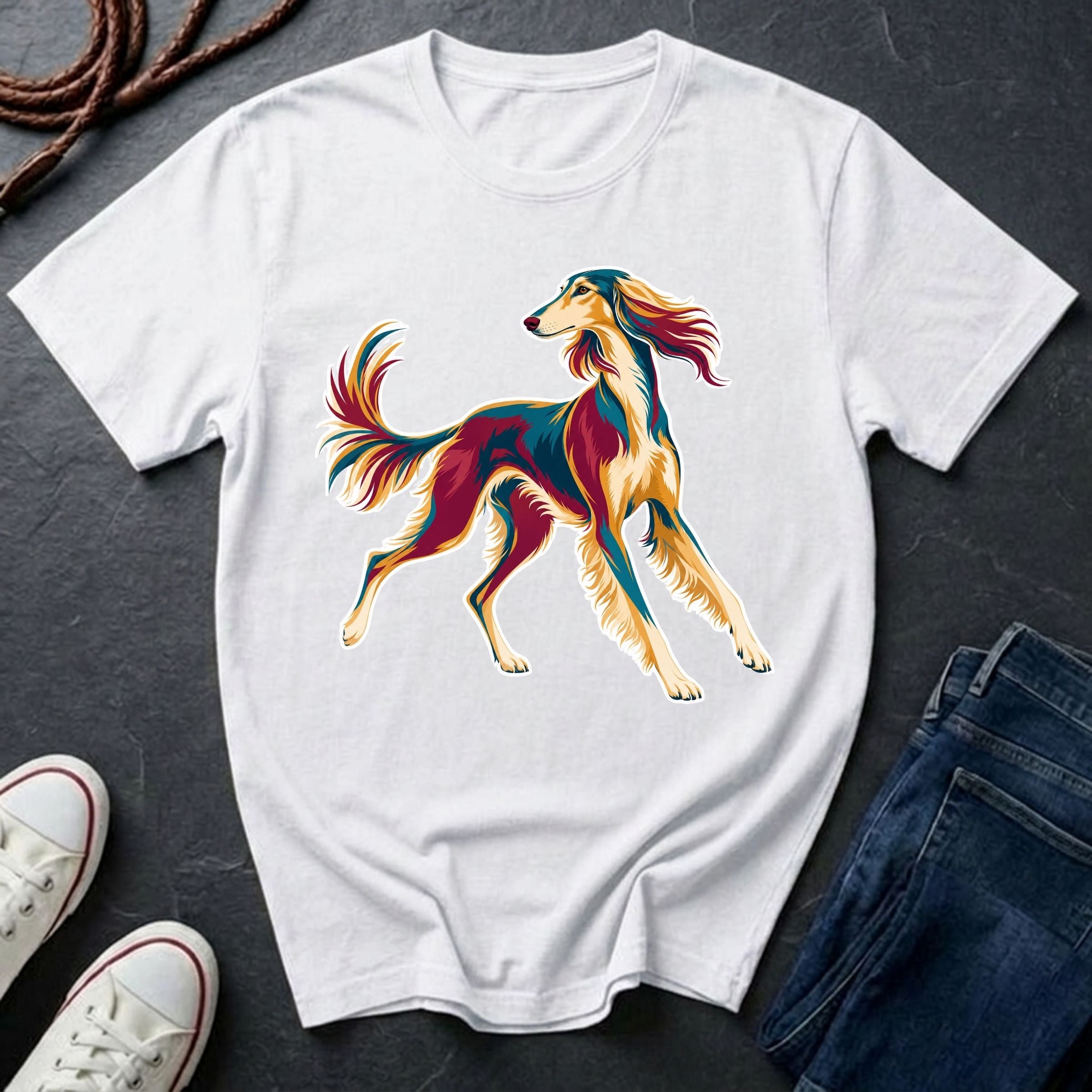 Saluki Graphic Pop Art Shirt — Bold Colorful Sighthound Tee — Comfort Colors 1717