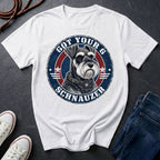 Miniature Schnauzer Got Your 6 t-shirt design featuring tactical badge with alert Schnauzer bust on Comfort Colors tee