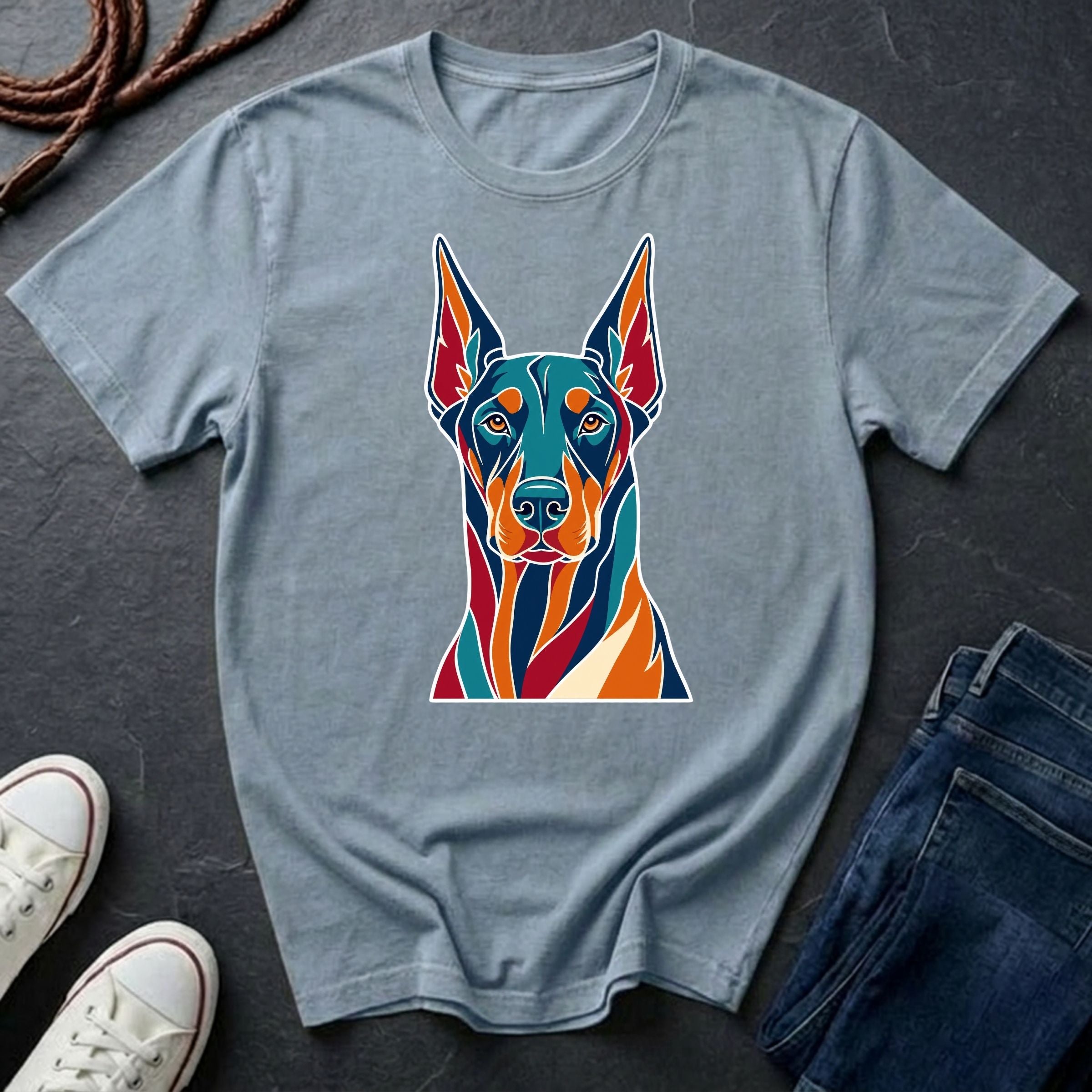 Doberman Graphic Pop Art Shirt — Bold Colorful Dog Portrait Tee — Comfort Colors 1717