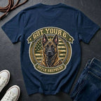  Dutch Shepherd Got Your 6 t-shirt design featuring tactical camo badge with brindle dog portrait on Comfort Colors tee, back print