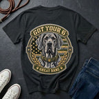 Great Dane Got Your 6 t-shirt design featuring tactical camo badge with dog portrait and collar detail on Comfort Colors tee, back print