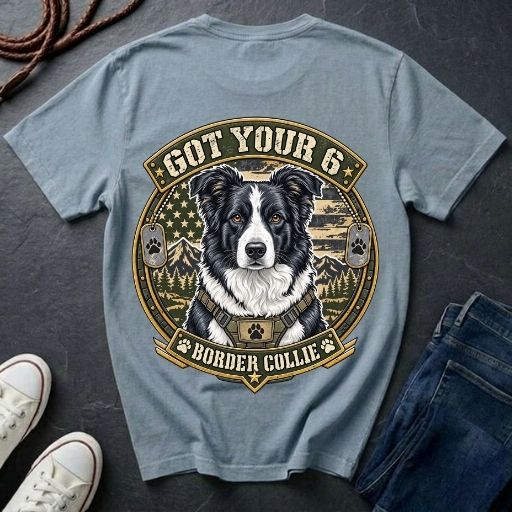 Border Collie Got Your 6 Shirt — Loyal Working Partner Tactical Tee — Comfort Colors 1717
